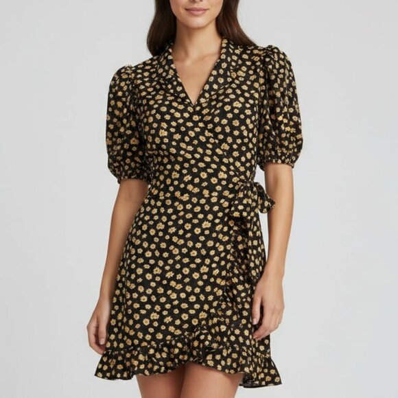 NWT $128 REVOLVE WeWoreWhat puff sleeve wrap dress mini S - Picture 4 of 14